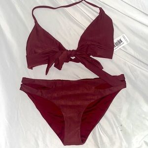 Red clay ribbed bikini